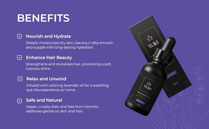 Luxurious Massage Oil Mineral, Grape Seed, Jojoba & Lavender Skin Moisturization Hair Nourishment Hydration, Elasticity, Vegan & Natural (100ml, Lavender)