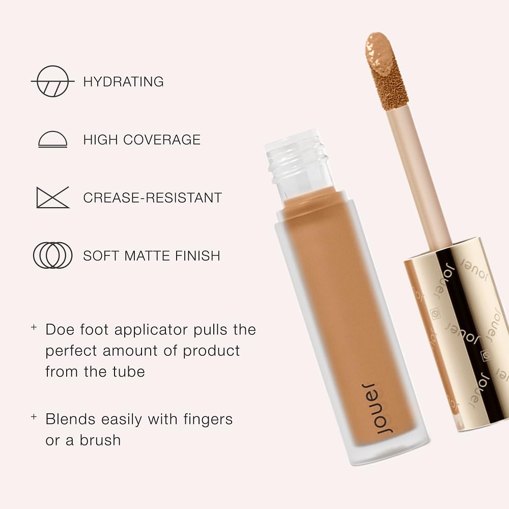 Jouer Essential High Coverage Liquid Concealer - Brightening Concealer - Color Corrector for Under Eye Dark Circles, Spot Coverage, and Eye Primer - Soft Matte Finish, Filigree