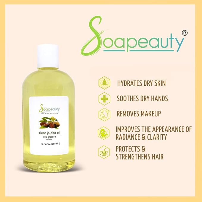Soapeauty Clear Jojoba Oil | 100% Pure & Natural | Refined, Cold Pressed, Hexane Free | Moisturizing Oil for Skin, Face, Hair & Nails | 48 fl oz (3 * 16 fl oz)