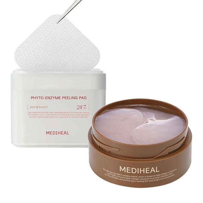 Mediheal Retinol Collagen Under Eye Patches & Phyto Enzyme Peeling Pad for Daily Gentle Exfoliation
