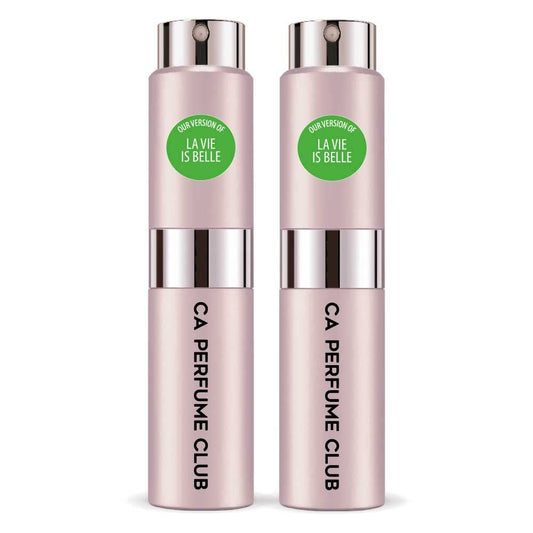 CA Perfume Impression of La Vie Belle for Women Floral Fruity Gourmand Scent Long Lasting Perfumes for Women Eau De Parfum Travel Size Refillable Atomizer Spray 0.27 Fl Oz 8ml (Pack of 2)