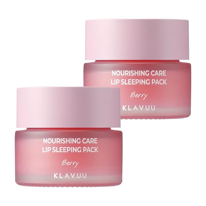 Klavuu Lip Mask Set (2PCS) – Overnight Deep Hydrating Korean Lip Balm Treatment for Very Dry, Chapped Lips | Lip Lightening & Plumping with Instant Hydration | Gentle Exfoliating (Berry & Berry)
