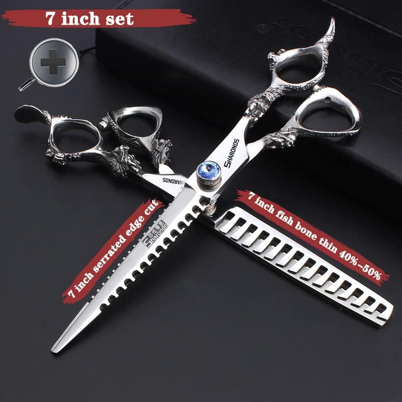 7" 7.5" 8"9" Professional Hairdressing Scissors Barber Salon Hair Cutting Dragon Shears (Large). (7 inch 2pc-B)