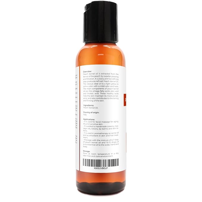Peach Kernel Oil by Velona - 2 Fl Oz | 100% Pure and Natural Carrier Oil | Refined, Cold Pressed | Cooking, Skin, Hair, Body & Face Moisturizing | Use Today - Enjoy Results
