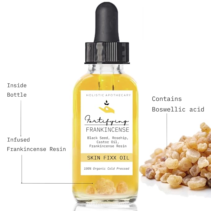 Fortifying Frankincense Resin Infused 100% Organic Black Seed, Rosehip & Castor Oils for Face Miracle Anti-Aging Facial Moisturizer Cold Pressed Oils Natural Serum Skincare Hydrates Skin