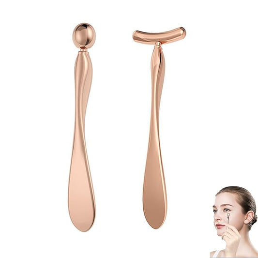 2 Pcs Metal Eye Cream Applicator Wand Stick, Eye Cream Roller Stick T-Shaped Massage Wand Makeup Spoon Set,Eye Facial Massager,Skin Care Tool for Eye Reducing Puffiness Wrinkle (Rose Gold)