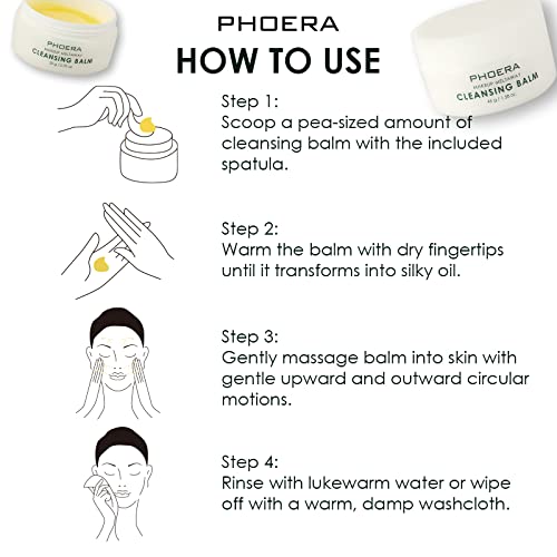 Phoera Makeup Remover Cleansing Balm with Sweet Orange Essential Oil Makeup Meltaway Cleansing Balm (45g Balm)