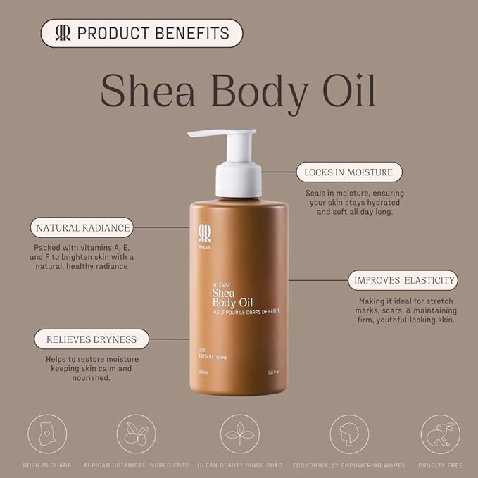 R&R Intense Shea Body Oil – Fast-Absorbing & Lightweight – Hydrating Body Oil for Dry Skin – Shea Butter Oil for Skin & Massage – Rich in Vitamin A, E & F for Nourished & Soft Skin