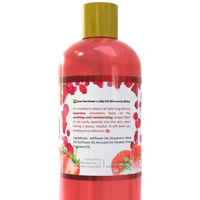 Strawberry Body Oil, Natural Body Oil For Women, Shower and Bath Perfume, Hydrating & Deep Moisturizing, Reduce Dry Skin, Long Lasting Fragrance, Vegan - 4 fl. oz