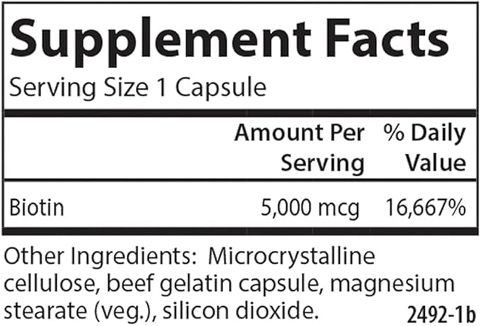 Carlson - Biotin, 5000 mcg, Healthy Hair, Strong Nails & Energy Production, 100 Capsules