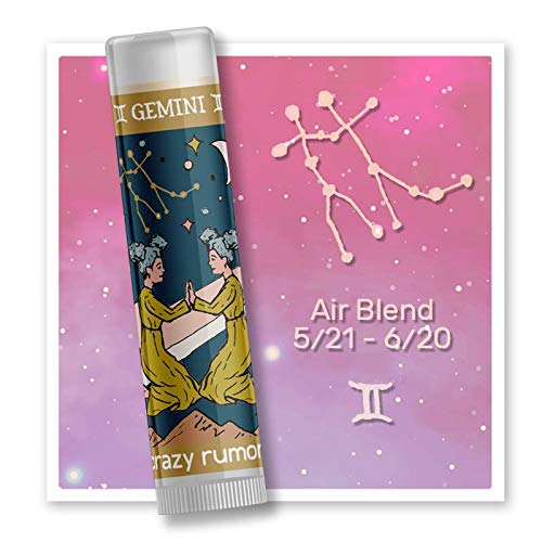 Crazy Rumors Gemini Zodiac All Natural, Plant Based Lip Balm to Moisturize and Nourish your Lips - Air Blend (Vanilla Cream, Fresh Berry and Botanical Lavender)