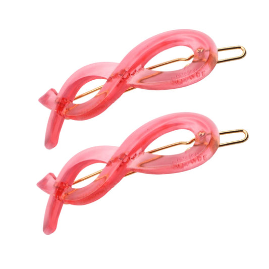 Parcelona French Infinity Ribbon Small 2 1/4" Celluloid French Hair Slides Clips for Women Tige Boule Clasp Girls Side Slide-in Barrette Clip Paris Hair Accessories for Women Strong Hold No Slip Grip Fashion Durable Styling, Made in France (Crystal Pink)