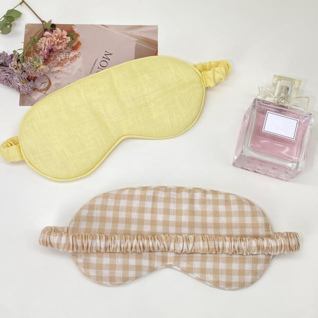 Linen Eye Mask for Girls,Travel Breathable Sleep Mask,Adjustable Strap, Hypoallergenic, Cooling with Travel Bag Gift Package(Gingham)