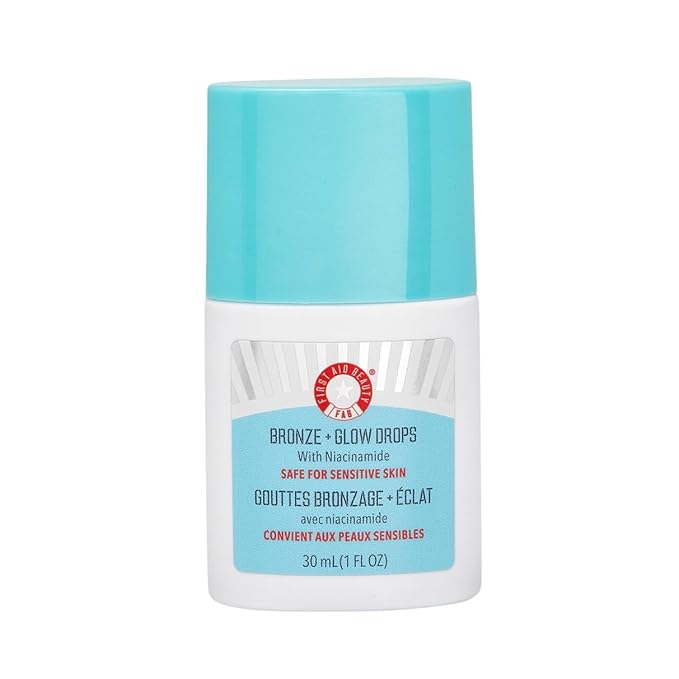 First Aid Beauty - Bronze + Glow Drops with Niacinamide, Visibly Evens Skin Tone, Blurs Pores and Hydrates for 24 hours with a Bronze Kiss of Color, Non-Comedogenic, Safe for Sensitive Skin, 1 oz