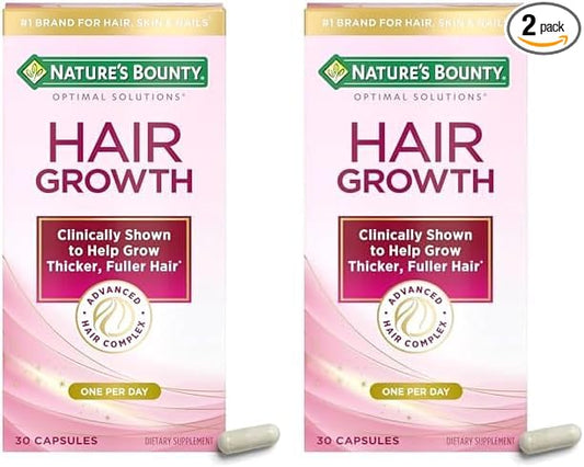 Nature's Bounty Hair Growth Supplement, 1 Per Day, Clinically Shown to Support Thicker, Fuller Hair, with Biotin, Silicon & Arginine, 30 Capsules (Pack of 2)