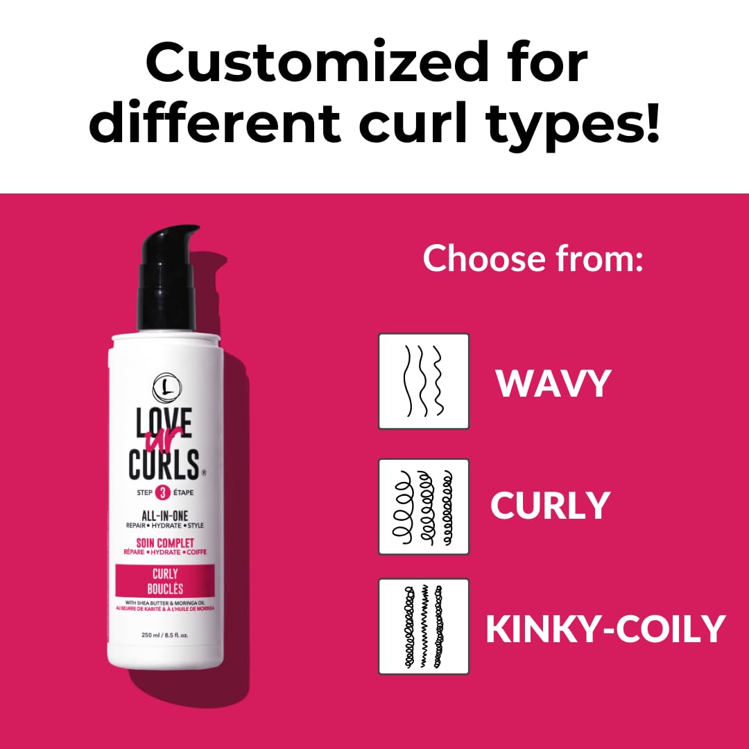 Love Ur Curls All in One Curl Cream Styler, Anti Frizz Curling Cream for Curly Hair, Repair, Define, Hydrate & Style with Shea Butter, 250mL