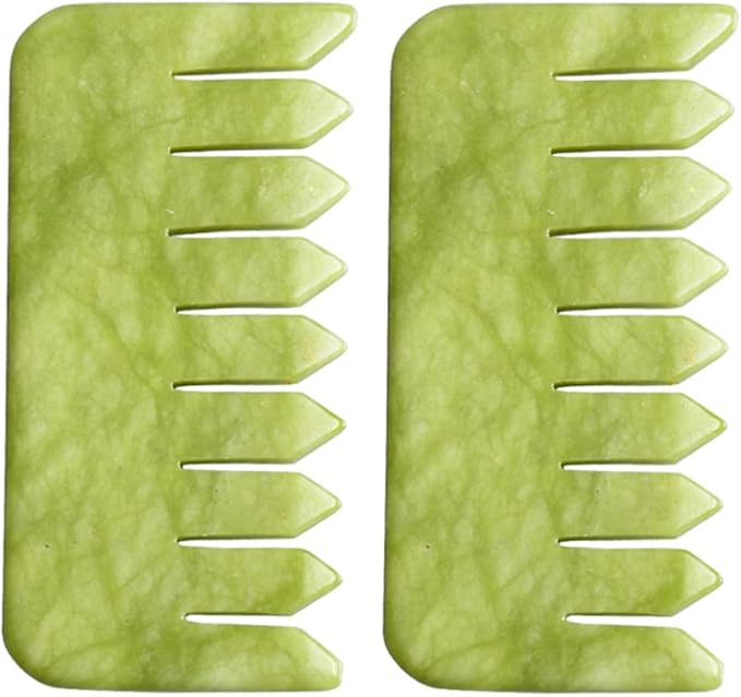 Healifty 2pcs Jade Comb and Brush Set - Wide Tooth Hair Comb, Facial Massage Board for Scalp, Head Guasha, and Cosmetic Use