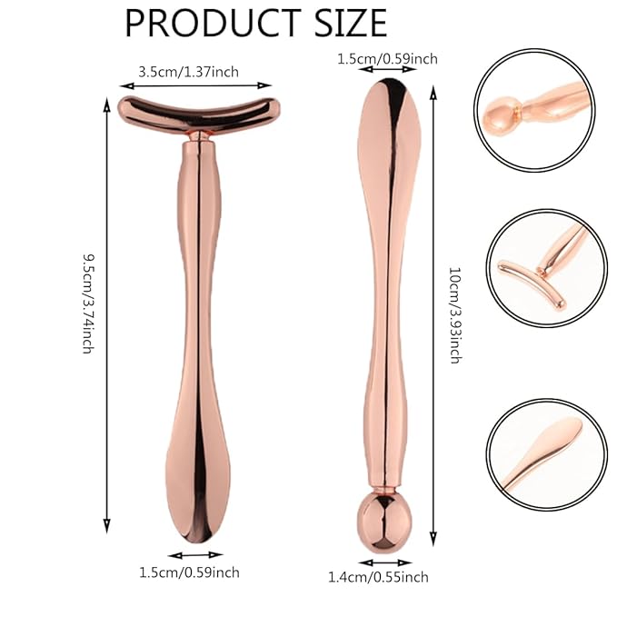 2 Pcs Metal Eye Cream Applicator Wand Stick, Eye Cream Roller Stick T-Shaped Massage Wand Makeup Spoon Set,Eye Facial Massager,Skin Care Tool for Eye Reducing Puffiness Wrinkle (Rose Gold)