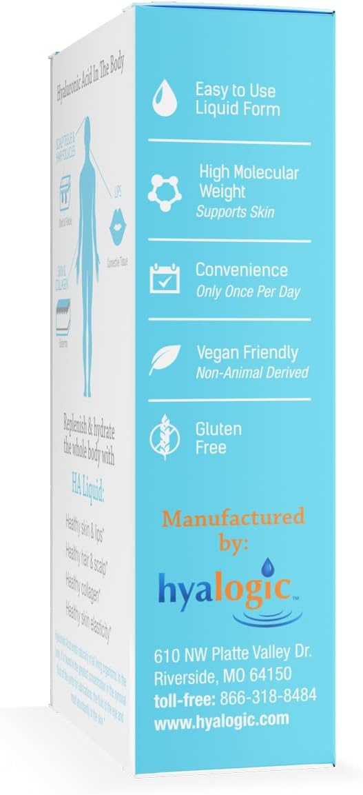 Hyalogic Vegan Friendly Hyaluronic Acid Liquid Supplement- Beauty from Within: Daily Skincare 30 ml. HA Dietary Supplement