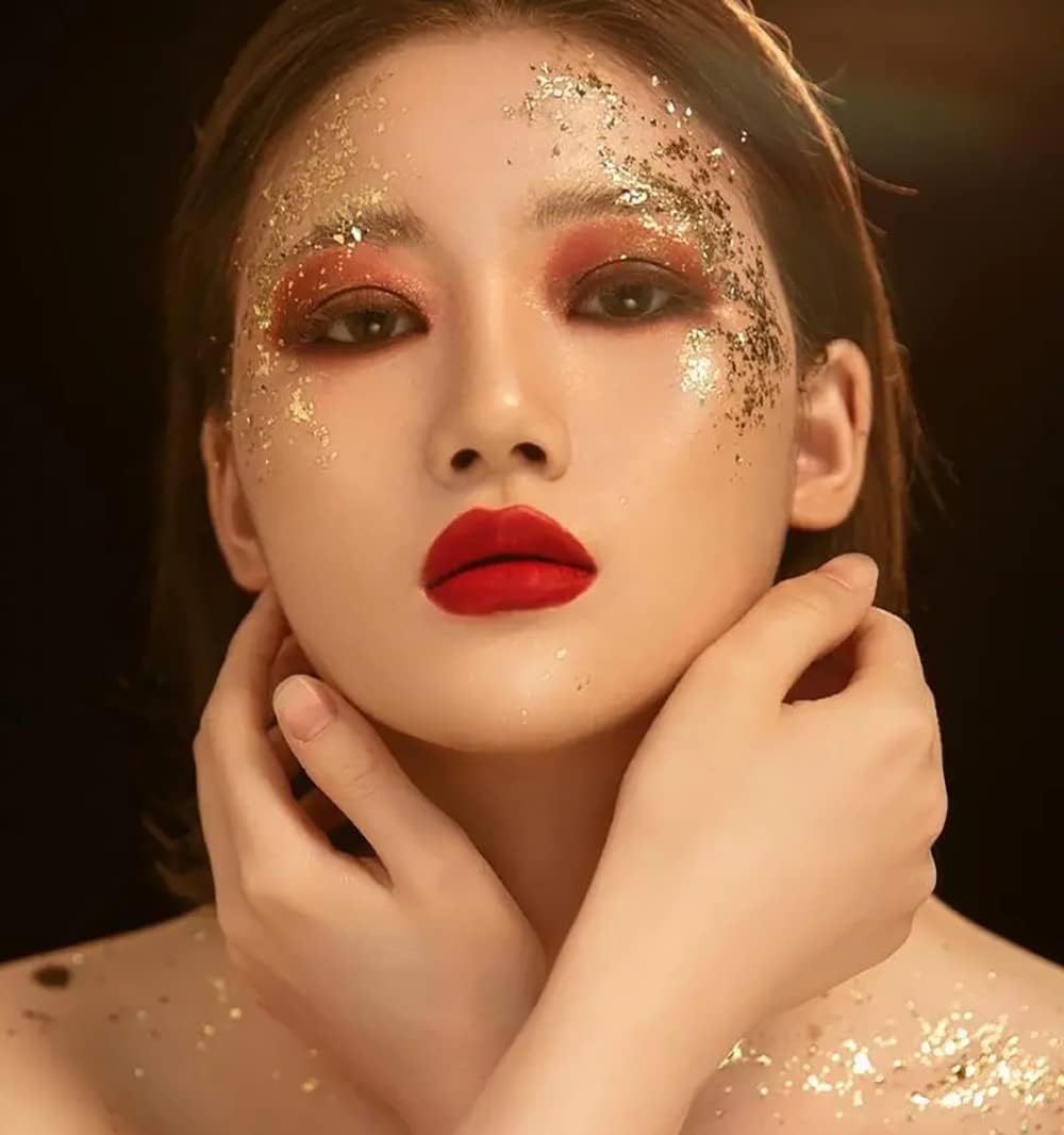 Mysense Gold Body Glitter Gel,Face Hair Glitter Makeup,Music Festival Rave Accessories,Chunky Mermaid Glitter Sequins,Sparkling Face Paint for Women Girls,30g