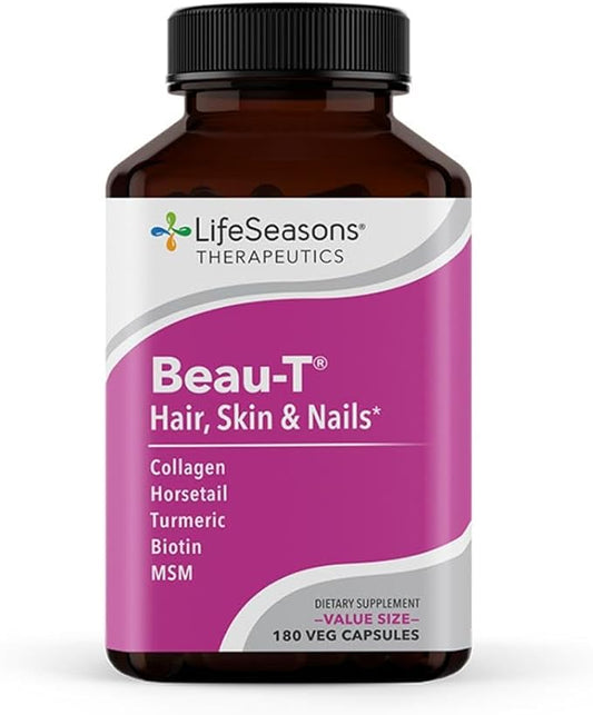LifeSeasons Beau-T - Hair, Nail, & Skin Supplement - Promotes Healthy Hair and Nail Growth - Supports Clear Skin & Fights Acne - Nail Strengthener - Contains Biotin Collagen Turmeric - 180 Capsules