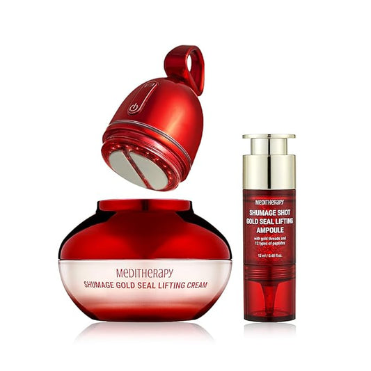 Shumage Gold Seal Lifting Cream+Device & Shumage Shot Gold Seal Lifting Ampoule - Moisturizer Face Lift Cream, Hydrating & Tightening for Sagging Skin - Collagen Serum for Radiant Glow