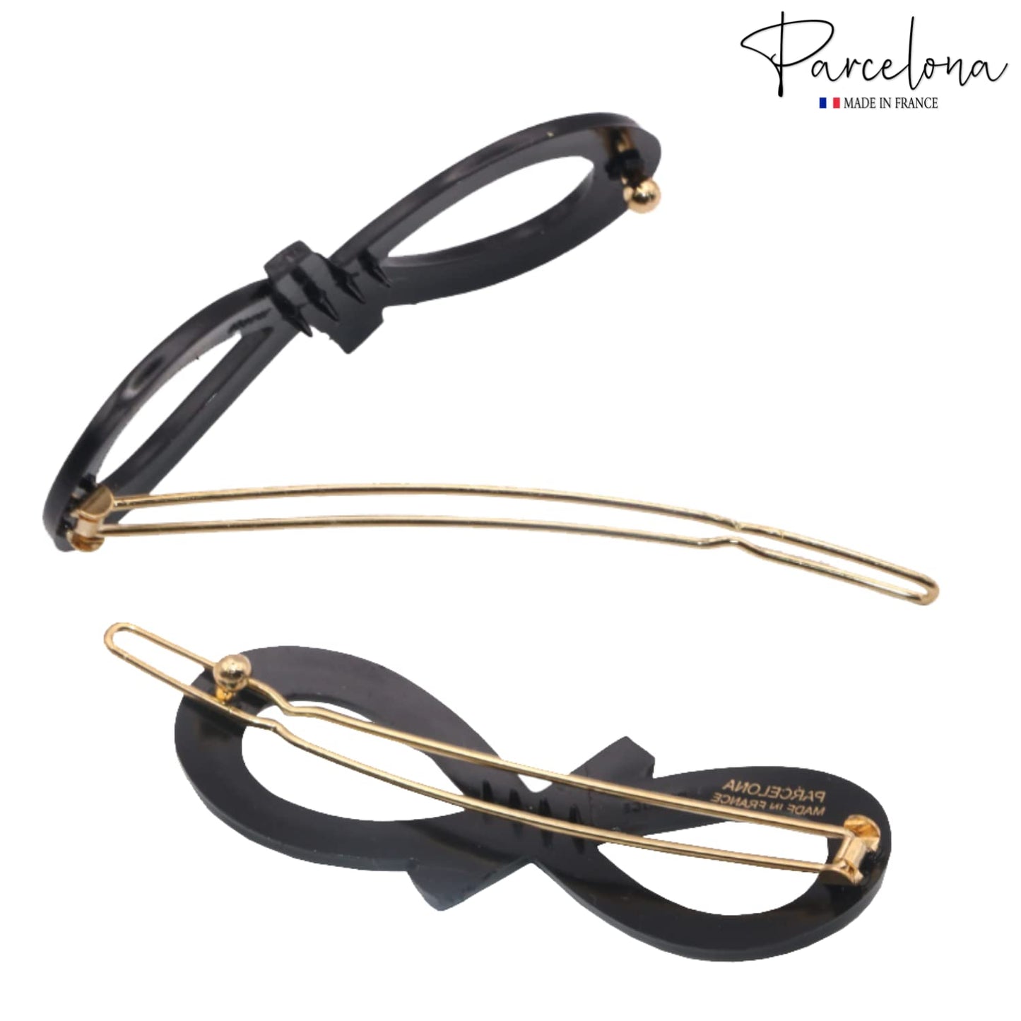 Parcelona -French Ribbon Knot Infinity 2 1/4" Small Celluloid Acetate Hair Clips with Closure Tige Boule Set of 2 Fashion Style Durable Non Slip Hair Accessories Pair