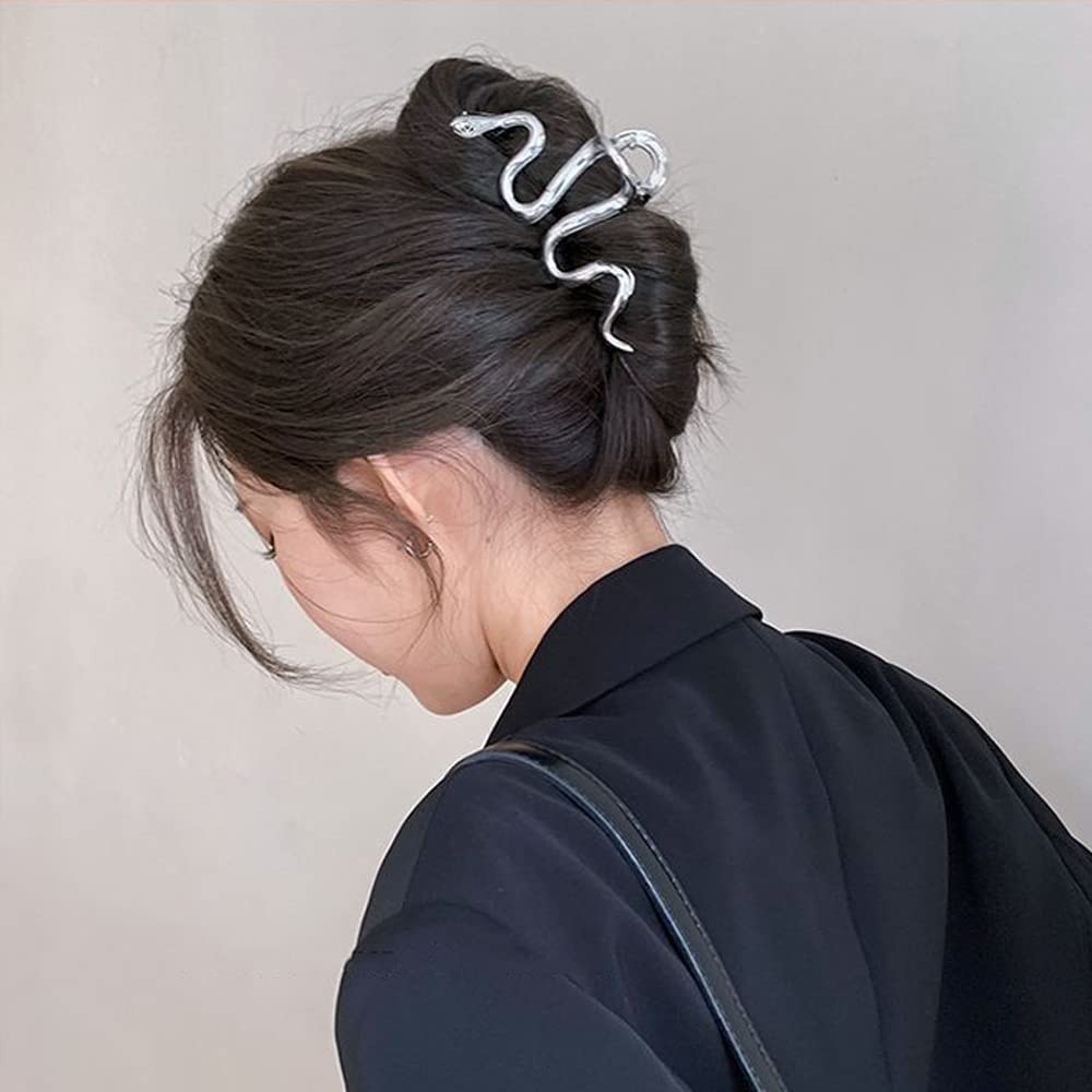 Irregular Hair Claw Clips Metal Silver Hair Clip Elegant Hairpin Snake Design Large French Claw Clip for Thick Hair Barrettes Hair Crab Hairpin Hair Accessories Ornament for Women Girls