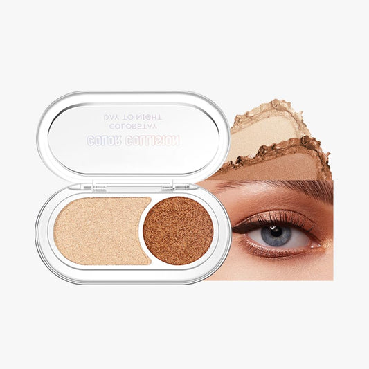 Dual-Color Pearl Eyeshadow Palette – High Pigment Shimmer Eyeshadow Duo, Nude & Nude Brown Shimmer Eye shadow , Silky Blendable Texture, Waterproof Long-Lasting Eye Makeup for Daily & Glam Looks 01#