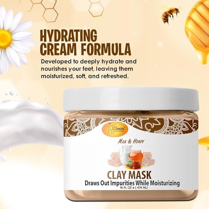 SPA REDI - Clay Mask - Pedicure and Body Deep Cleansing, Skin Pore Purifying, Detoxifying and Hydrating - Natural Bentonite Clay, Infused with, Amino Acids, Panthenol and Comfrey Extract