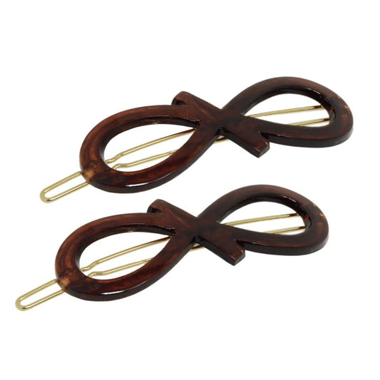 Parcelona French Ribbon Knot Infinity 2 1/4" Small Celluloid Acetate Hair Clips with Tige Boule Clasp Set of 2 Fashion Durable Styling No Slip Grip Women Hair Accessories Girls Side Slide-in Barrette Clip ,Made in France (Tortoise Shell)