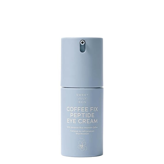 SWEET JULY SKIN Coffee Fix Peptide Eye Cream, Jamaican Blue Mountain Coffee, Peptides, Squalane, Hyaluronic Acid, Depuff and Blur, Clean, Fragrance Free, 0.5 Fl. oz