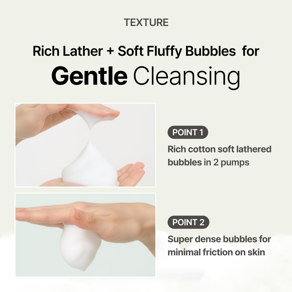MENOKIN Cotton Cloud Bubble Cleanser [Pore Clear] Green Clay, Low pH, Deep Pore Cleanser for Sensitive Skin, Hydrating & Non-Stripping, Gentle Face Wash, Foaming bubbles, Korean Skincare 5.07 fl oz