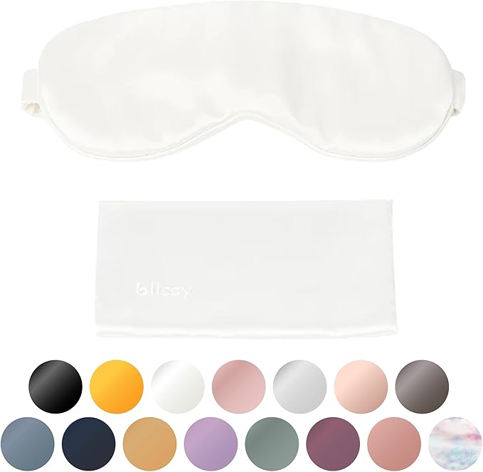 Blissy Silk Sleep Mask - Silk Eye Sleeping Mask for Women & Men for Total Blackout - 100% Pure Mulberry Silk, 22 Momme 6a Fibers - Blindfold Silk Sleep Mask Side Sleeper Eye Cover (White)