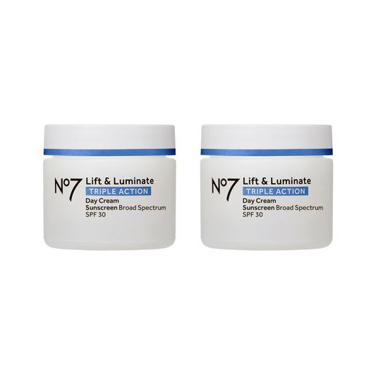 No7 Lift & Luminate Triple Action Face Cream - Fragrance Free Face Moisturizer with SPF 30 - Formulated with Anti Aging Collagen Peptides & Brightening Complex (2 Pack)