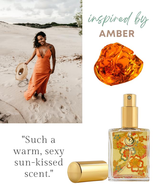 The Sage Lifestyle Amber Organic Perfume Spray for Women - Vanilla, Blood Orange, Warm Musk, Labdanum, Long Lasting and Natural Scent - Vegan & Cruelty Free, Made in USA, 2 oz - Travel Size Perfume