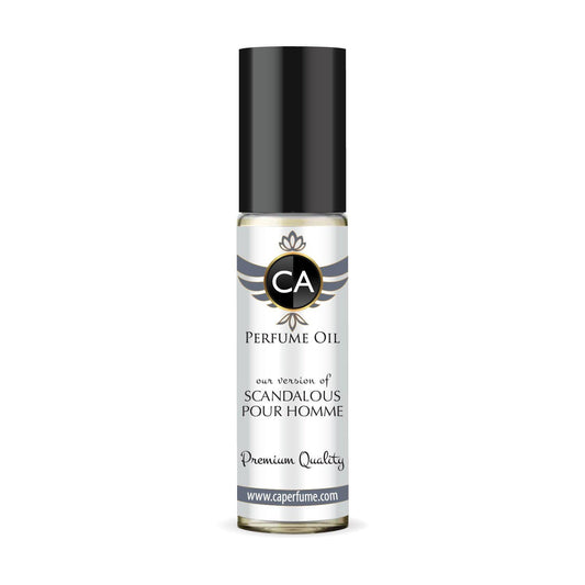 CA Perfume Impression of Scandalous Pour Homme for Men Fragrance Oil Amber Woody Scent Long Lasting Cologne for Men Travel Size TSA Ready Mini Parfum Body Oil Roll-on 0.33 Fl Oz 10ml