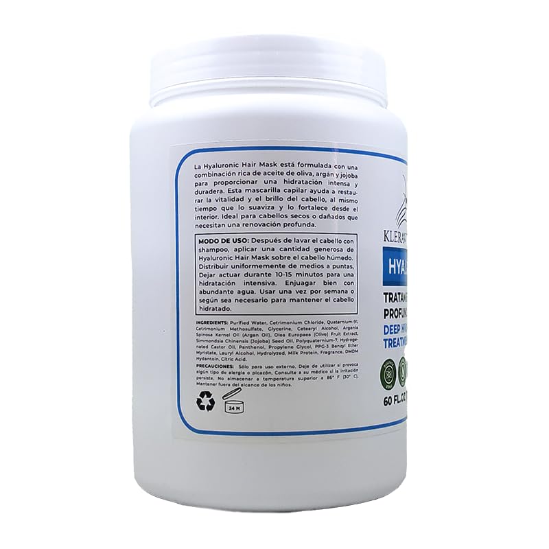 Hyaluronic Hair Mask Formulated With a Rich Blend of Olive Oil and Jojoba Oil to Provide Intense and Lasting Hydration for Dry or Damaged Hair, Restore Vitality and Shine (60 OZ)