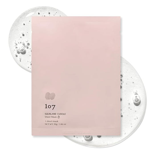 107 SQUALANE CUDDLE Sheet Mask, Pack of 5 Sheets, Squalane & Niacinamide, Hydrating & Rejuvenating Facial Treatment, Korean Skincare, 30g (1.06oz) per Sheet
