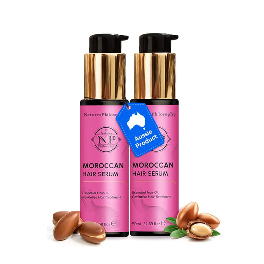 NP NATURES PHILOSOPHY Moroccan Oil Hair Products, Organic Moroccan Argan Oil Hair Serum, Anti-Frizz, Hydrating & Repairing Oil for Damaged Hair, Split Ends, Natural Shine for All Hair Types - 2 Pack