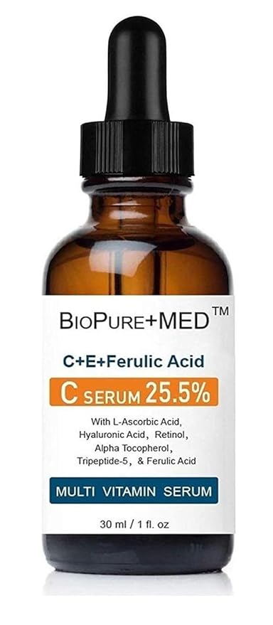 BioPureMED 25% Vitamin CE+Ferulic Acid Serum for Face: Anti Wrinkle Serum with Tripeptide-5, Retinol 22, Hyaluronic Acid Best Organic Korean Skin Care Formula Vitamin C Serum/Face Moisturizer