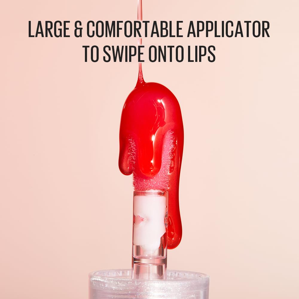 Kaja Lip Plumping - Juicy Glass 08 Cherry Cola | Hydrating, Feel Plumped and Lightweight with Vitamin Tree Fruit Oil, Vegan, Cruelty-Free, Clear Tint Stain Shine Gloss Plumper, Long Lasting