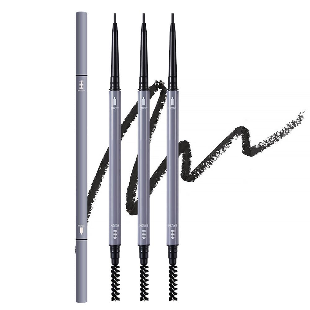 3 Pcs Black Eyebrow Pencils for Women,with Spoolie Brush,Eyebrow Pencil Soft Textured,Waterproof Sweat-proof for Fills in Sparse Areas and Gaps Create a Natural Eye Brow,Vegan & Cruelty-Free