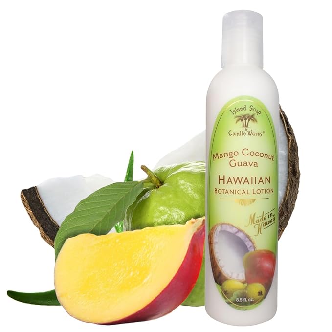 Island Soap and Candle Works Mango Coconut Guava Scented Body Lotion for Men and Women - Paraben Free Body Moisturizer - Hydrating Hawaiian Skincare - 8.5 Fl Oz. Bottle