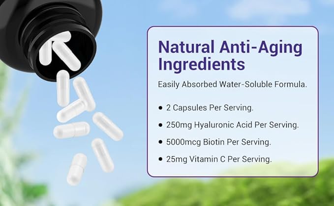 Hyaluronic Acid Supplements - 250mg Pure Hyaluronic Acid with Vitamin C & Biotin - Hyaluronic Acid Capsules for Skin, Hair & Joint Support - 240 Capsules