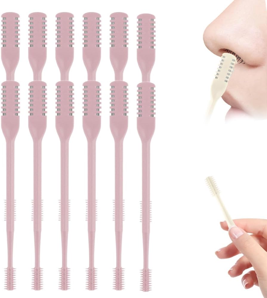 2025 Upgraded Nasal Hair Cutter, 2-in-1 Professional Nostril Hair Remover Tool, Sharp & Safe Double Sided Knife, 360° Rotating Nose Hairs Removal Trimmer Travel Essentials (Pink, 12PCS)