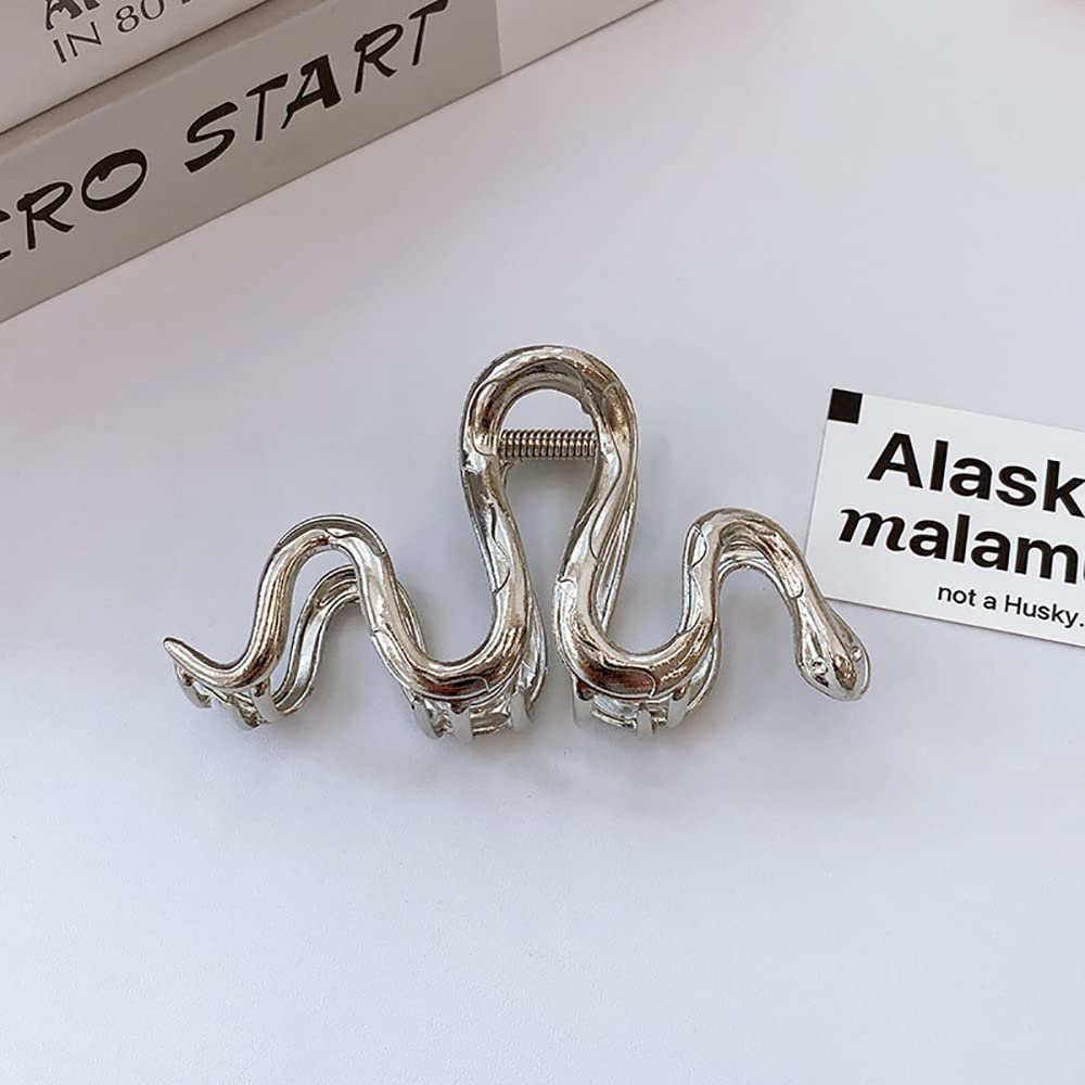 AIUPUOC Large Metal Silver Snake Accessories: Elegant Thick Hair Clips, Barrettes, Banana Hairpins for Women & Girls - 2Pcs
