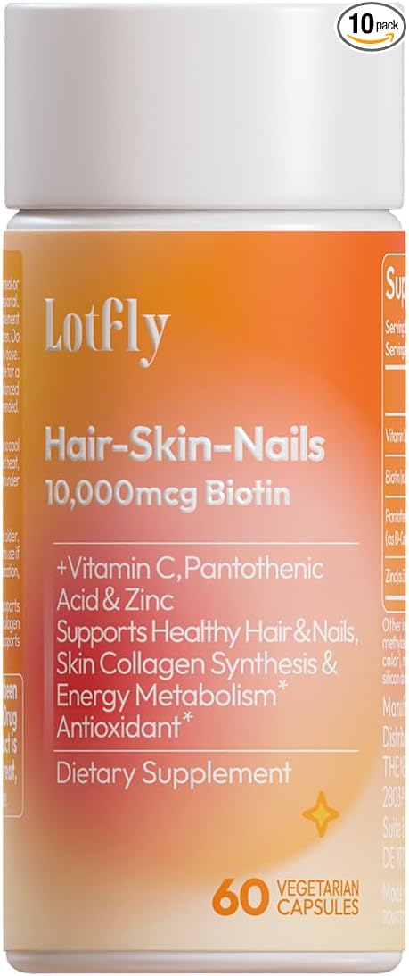 Biotin 10000 mcg with Zinc Vitamin C & Calcium Pantothenate – Supports Healthy Hair Growth, Strong Nails & Glowing Skin for Women & Men | Made in The USA | 60 Vegan Capsules (2 Months Supply)