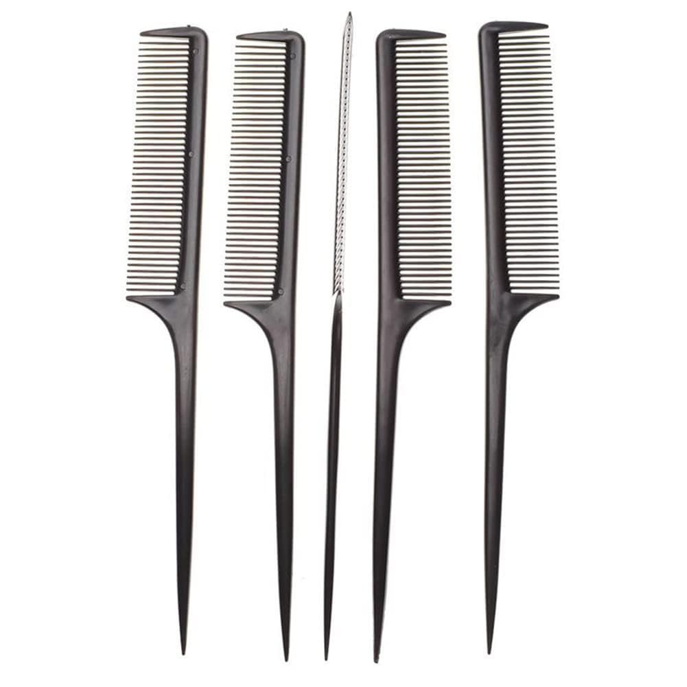 Black Rat Tail Comb Fine Pro Tail Combs Rat Tail Carbon Fiber Heat Resistant Teasing Combs with Plastic Pintail, Dresser Hair Comb Styling Comb for Men and Women - Parting Teasing Styling Tools