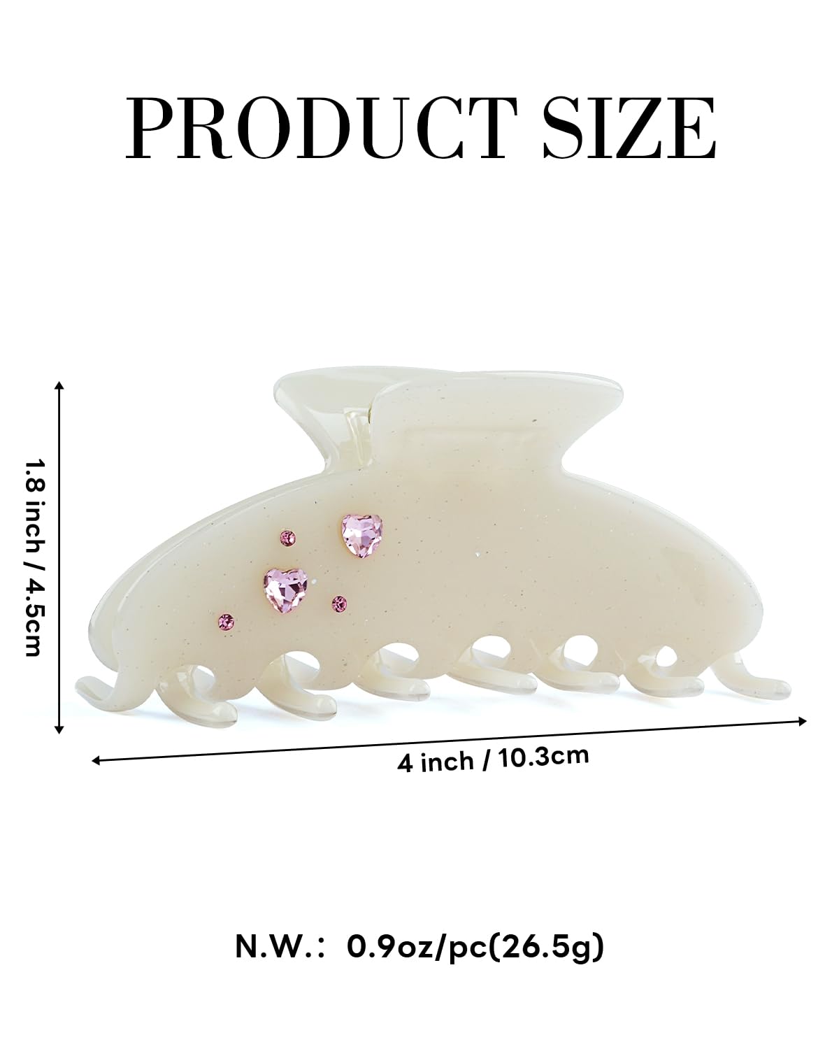 MAORULU Cute Claw Clip for Women – 4'' Large Acetate Hair Clips for Thick Thin Curly Long Hair, Rhinestone Jaw Clip Non-slip Hair Clamps, Strong Hold, Stylish French Design (White Rhinestone Clips)